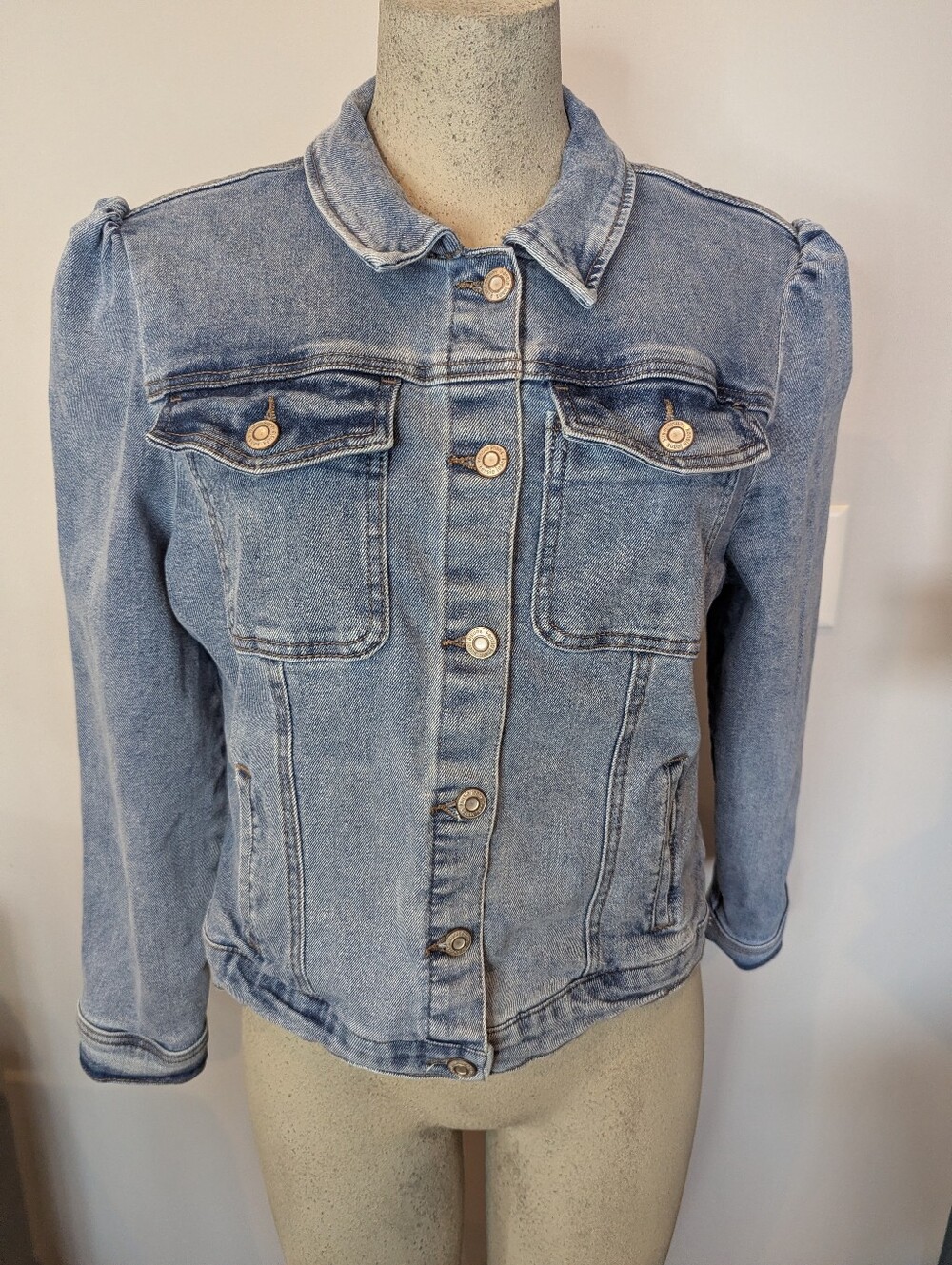 Kensie Jean Jacket Vintage Luxe collection Marina Blue Puff belll sleeves Sz XL